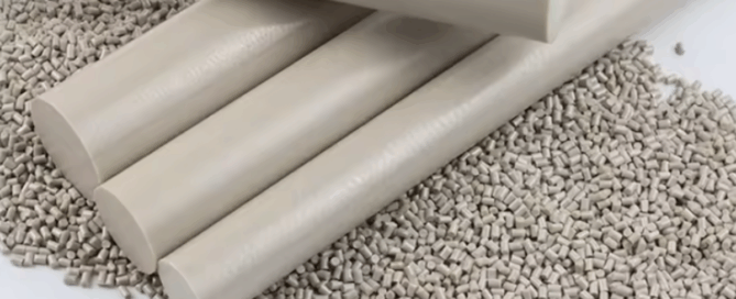 PEEK polymer pellets and PEEK rod stock used in high-performance industrial manufacturing applications