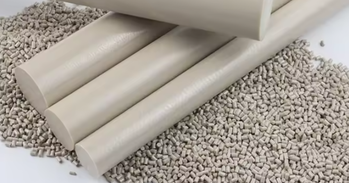PEEK polymer pellets and PEEK rod stock used in high-performance industrial manufacturing applications
